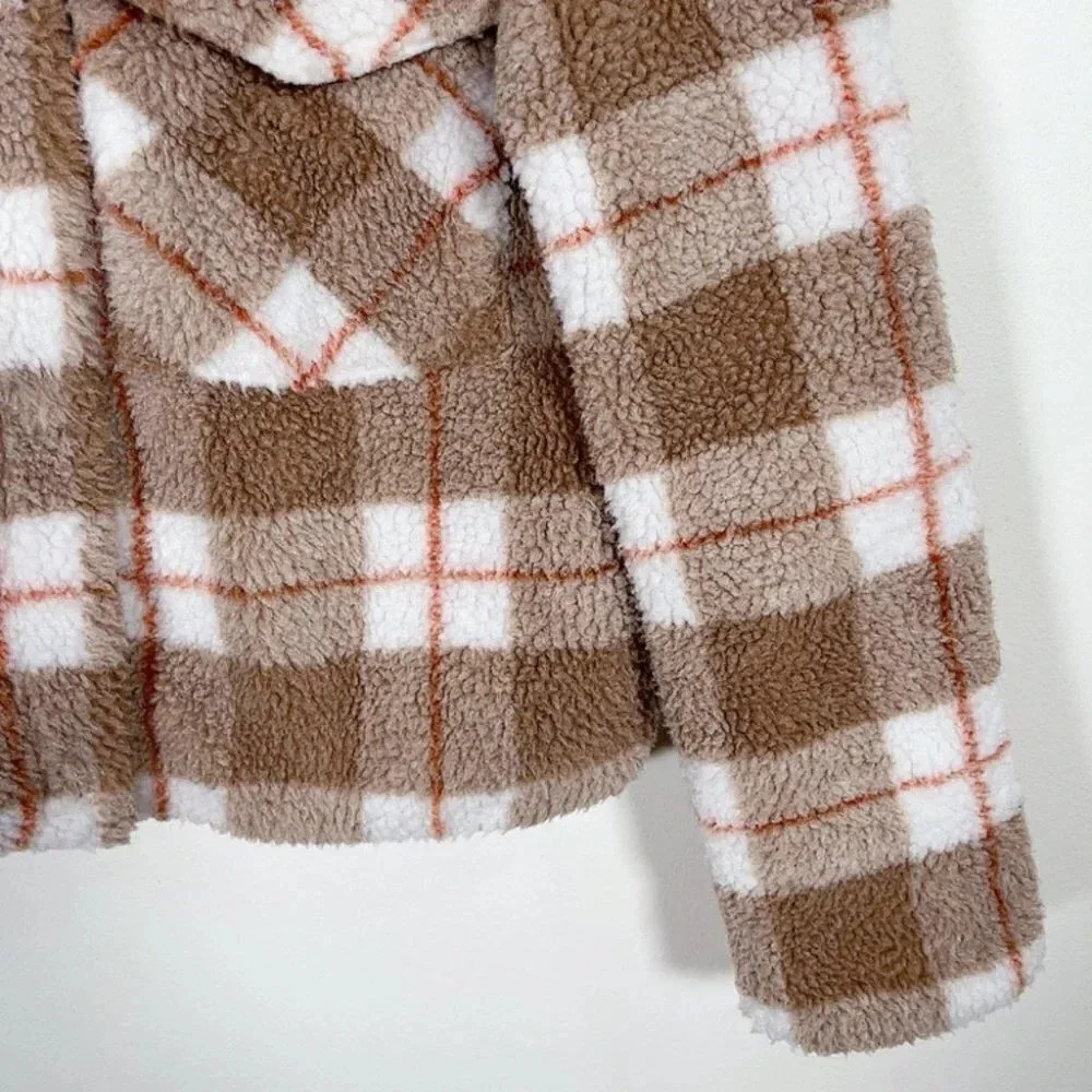 7 For All Mankind Brown Teddy Crop Jacket - Picture 7 of 15